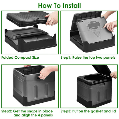 Portable camping toilet GemGear gray with lid; foldable, compact design, carry bag on Tampa Home & Garden Store
