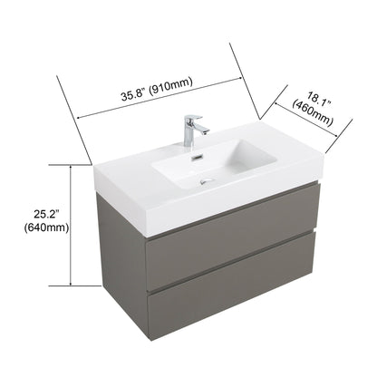Alice bathroom vanity with sink, white sink atop gray vanity with chrome faucet 35.8in on Tampa Home & Garden Store