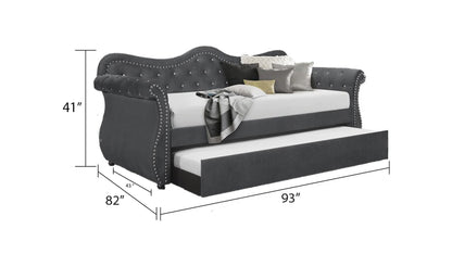 Abby Velvet Wood Daybed with Trundle, dark gray, tufted nailhead trim, HouseOfZazla on Tampa Home & Garden Store