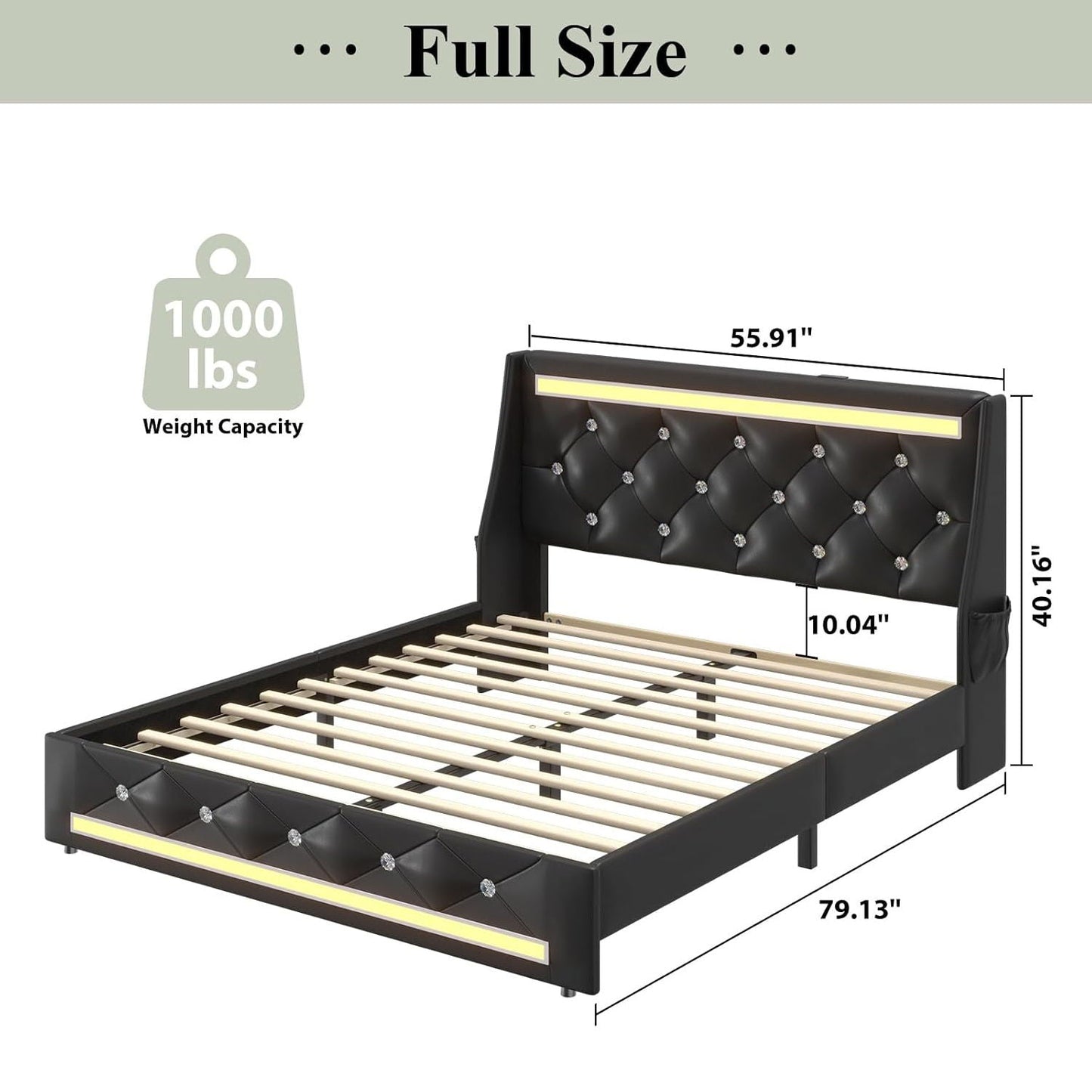 Wingback Upholstered Bed Frame Led and Usb