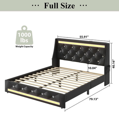 Wingback Upholstered Bed Frame Led and Usb