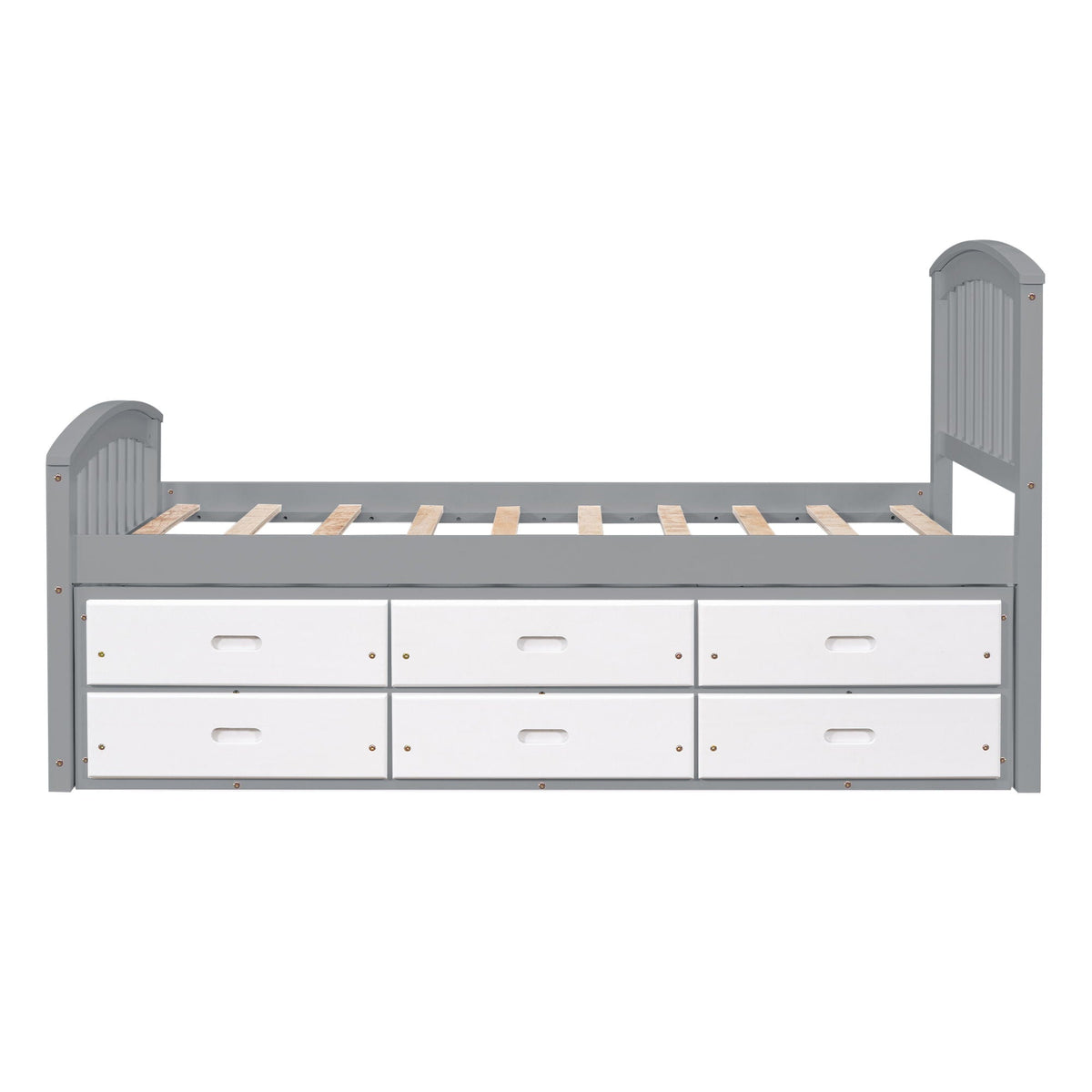 Platform storage bed solid wood gray with 6 white drawer fronts, slatted base on Tampa Home & Garden Store