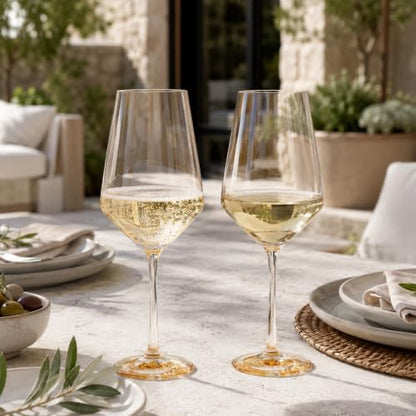 Monet Yellow Stemmed Wine Glasses Set of Two