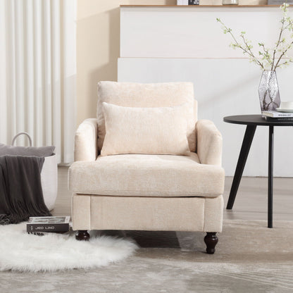 HouseOfZazla tufted beige armchair with dark wood legs in a mid-century style lounge on Tampa Home & Garden Store