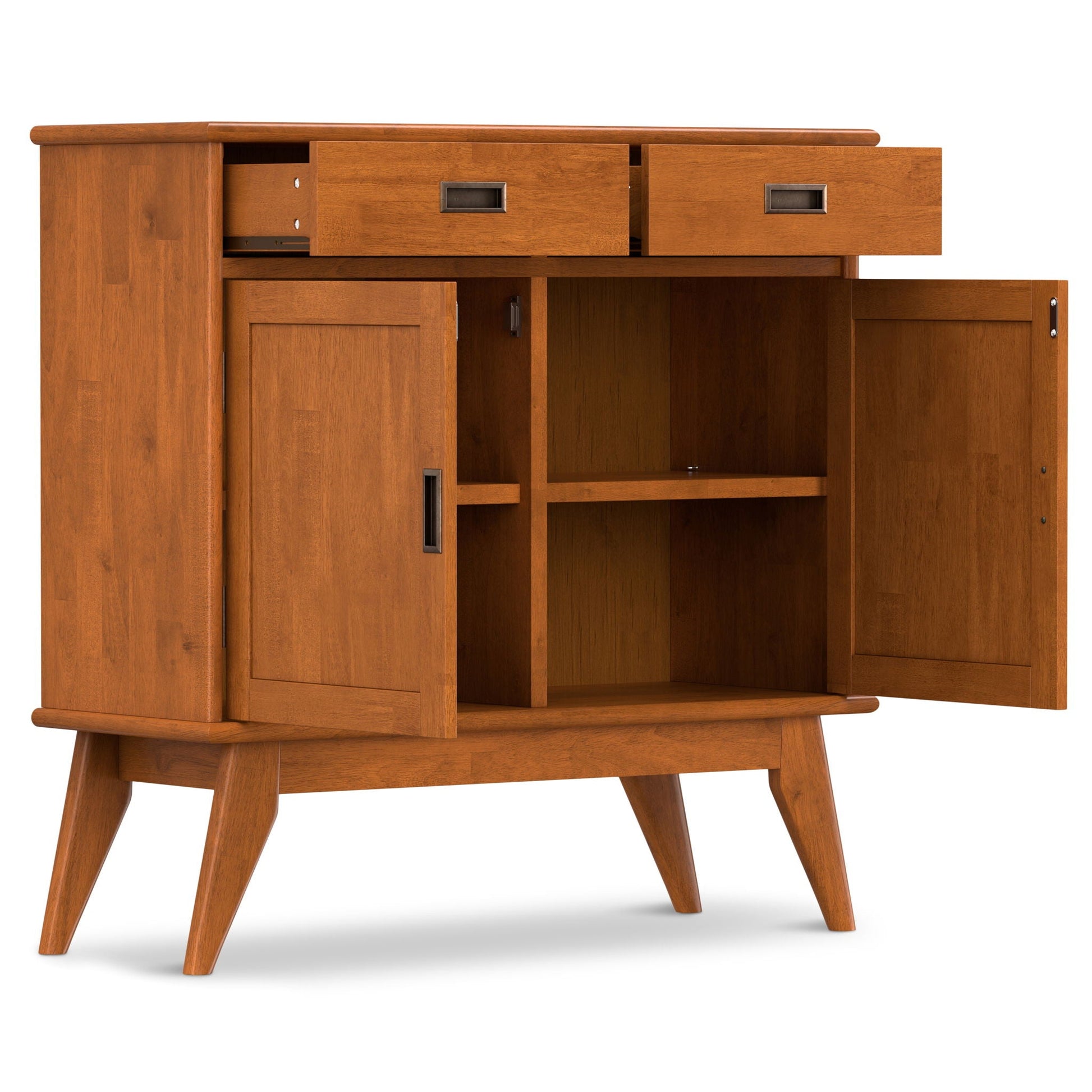 Draper entryway storage cabinet in brown wood finish with three top drawers on Tampa Home & Garden Store