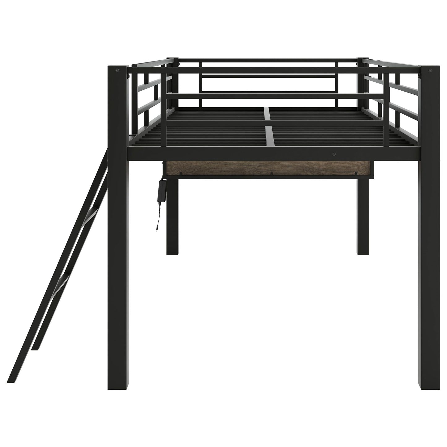Gaming twin loft bed with desk and LED lighting, black metal frame on Tampa Home & Garden Store