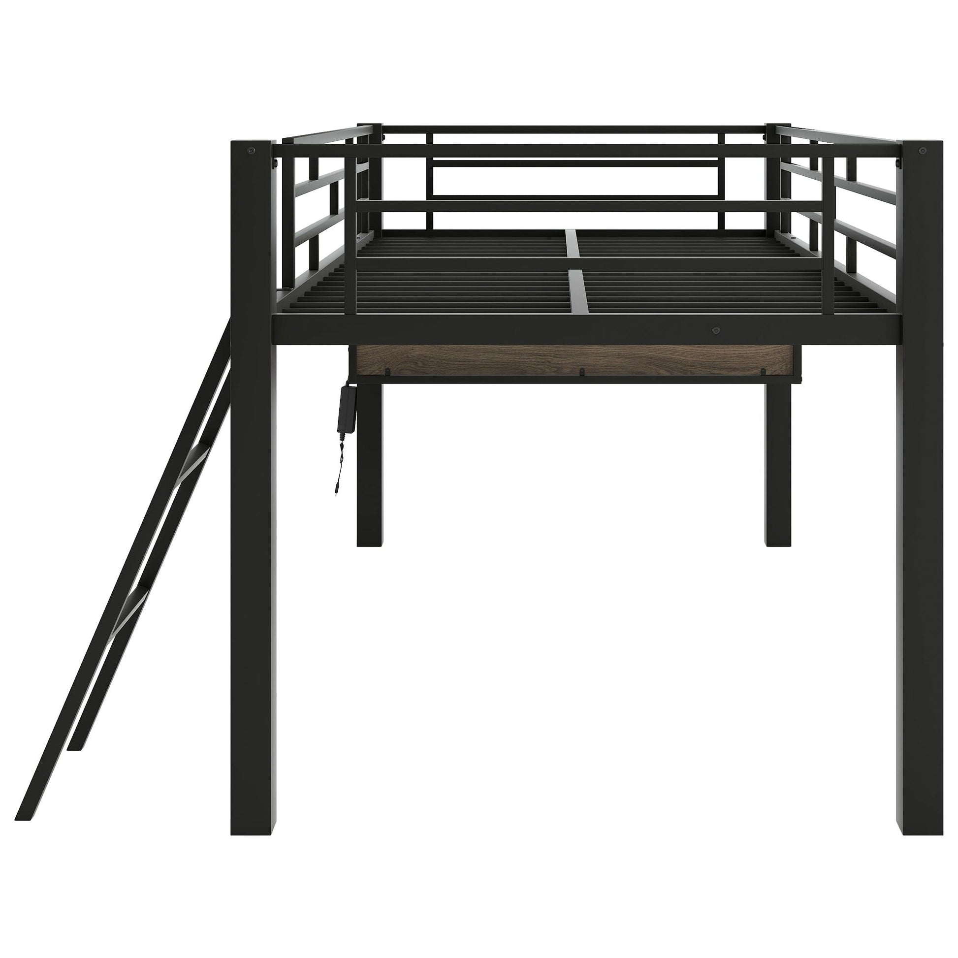 Gaming twin loft bed with desk and LED lighting, black metal frame on Tampa Home & Garden Store