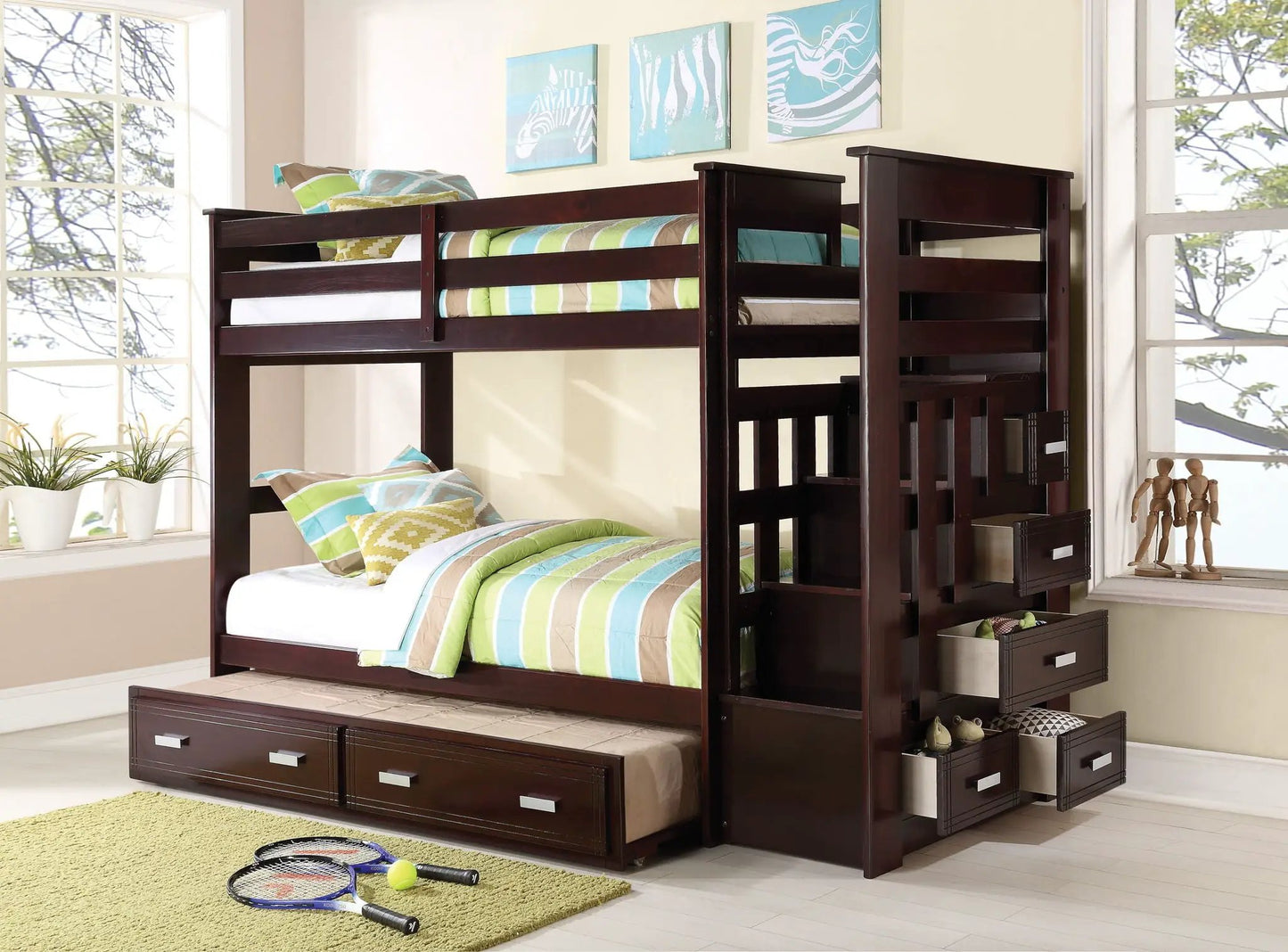 Allentown Espresso Twin Bunk Bed with Trundle