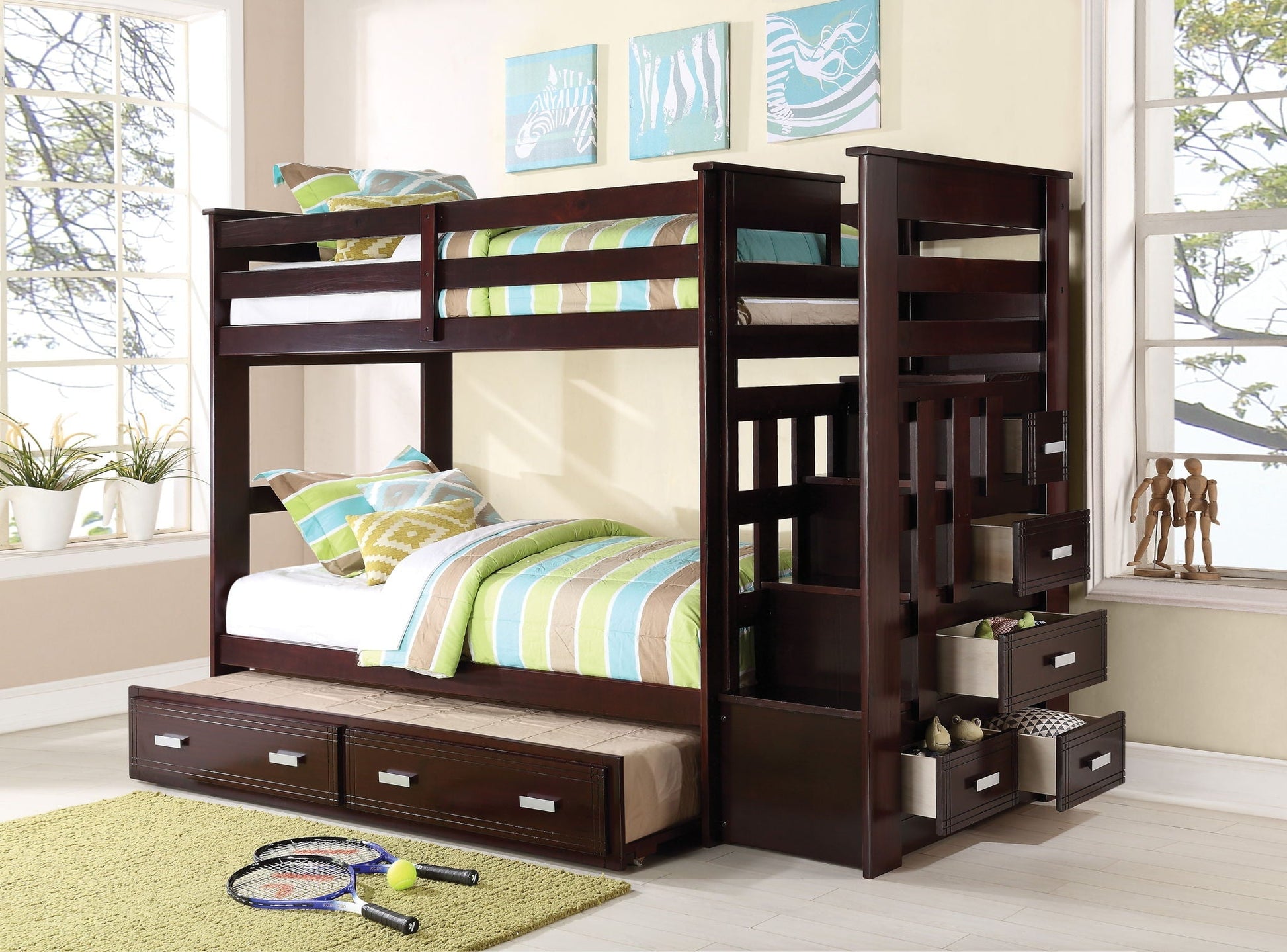 Allentown twin over twin bunk bed with trundle storage in espresso finish by HouseOfZazla on Tampa Home & Garden Store