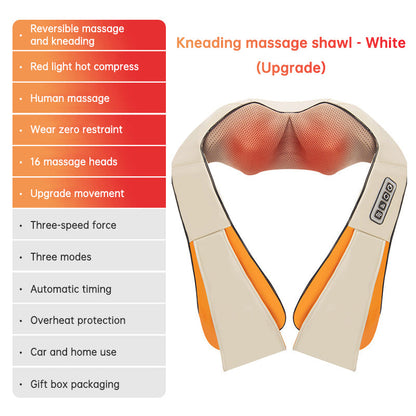 Kneading massage shawl massager, white and orange, electric neck/back massager with 16 heads on Tampa Home & Garden Store