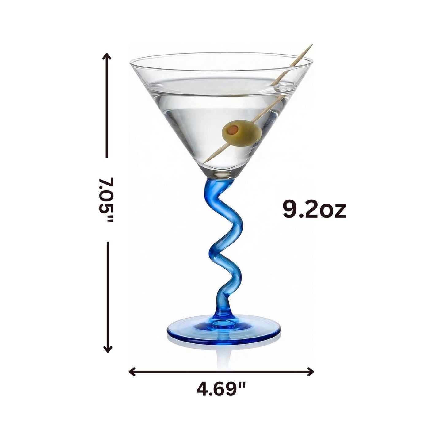 Blue Spiral Stem Martini Glass Set of 2