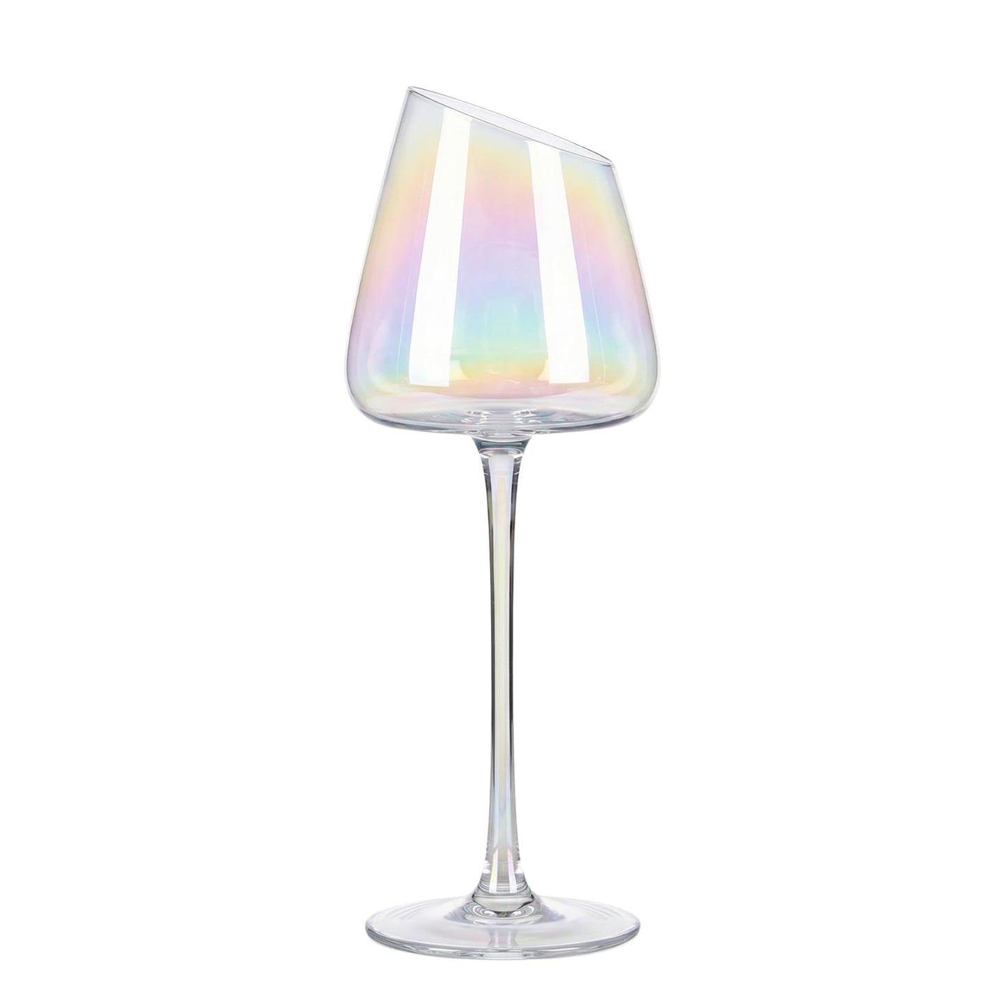 Iridescent Slanted Wine Glass and a Nice Pour