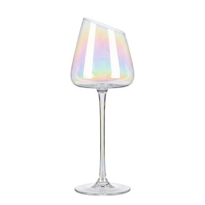 Iridescent Slanted Wine Glass and a Nice Pour
