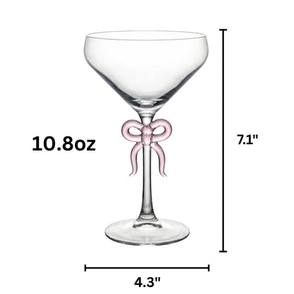 Single Clear Martini Glass with a Pink Bow