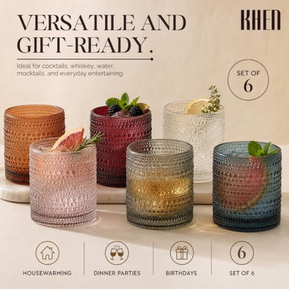Vintage Beaded Hobnail Tumbler Glasses Set of Six