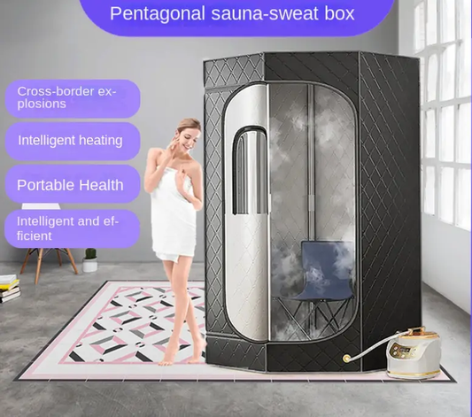 Portable five-sided black sauna tent with a transparent front panel by V.I.P Digital Presence on Tampa Home & Garden Store