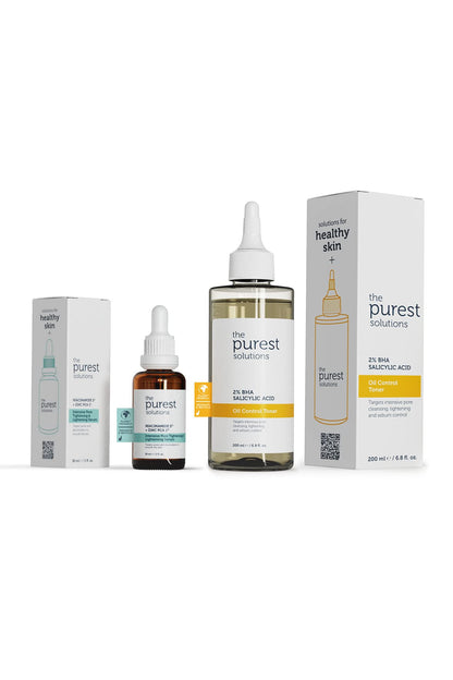 The Purest Solutions Skincare Set for Oily Skin with Niacinamide serum and Salicylic Acid toner in amber bottles by Beauty Care Bag on Tampa Home & Garden Store