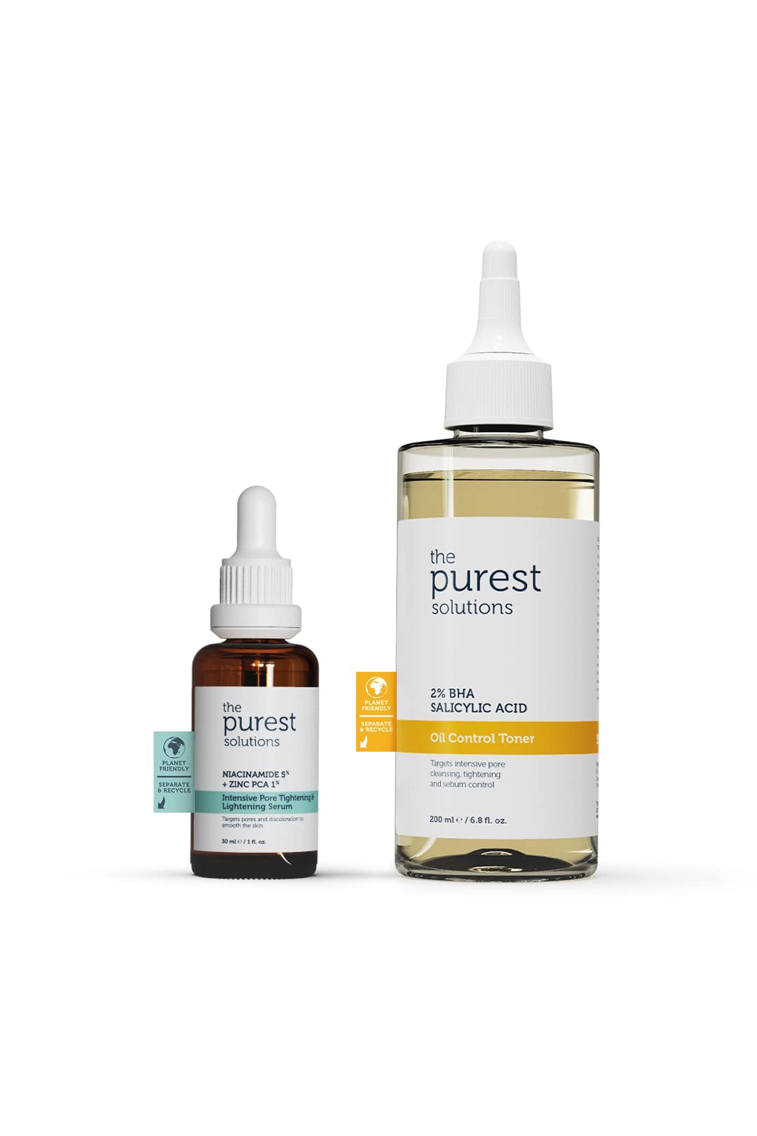 Two-piece The Purest Solutions Niacinamide serum + 2% BHA toner skincare set in planet-friendly bottles on Tampa Home & Garden Store