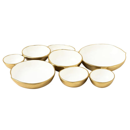 Gold Enamel Serving Bowls in Cluster of 9