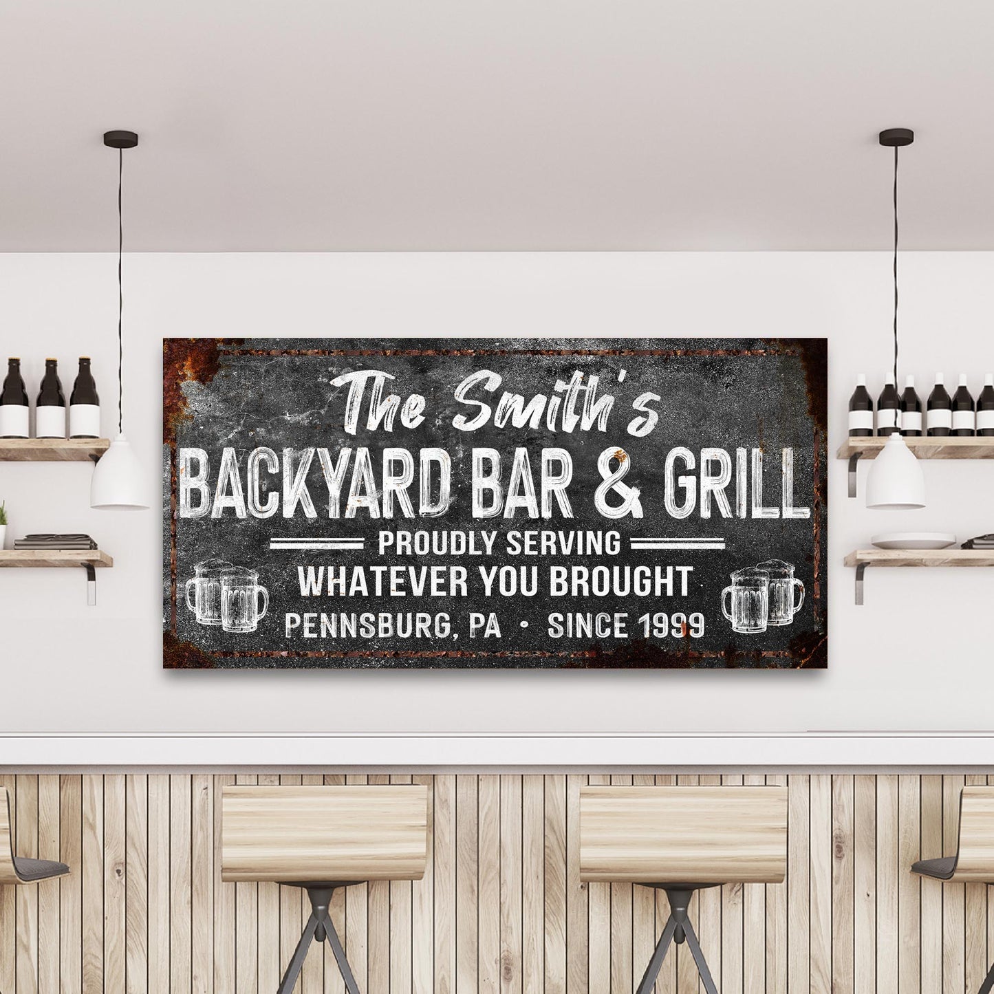 Backyard Bar & Grill Sign XXIII canvas rustic chalkboard with lettering Tailored Canvases on Tampa Home & Garden Store