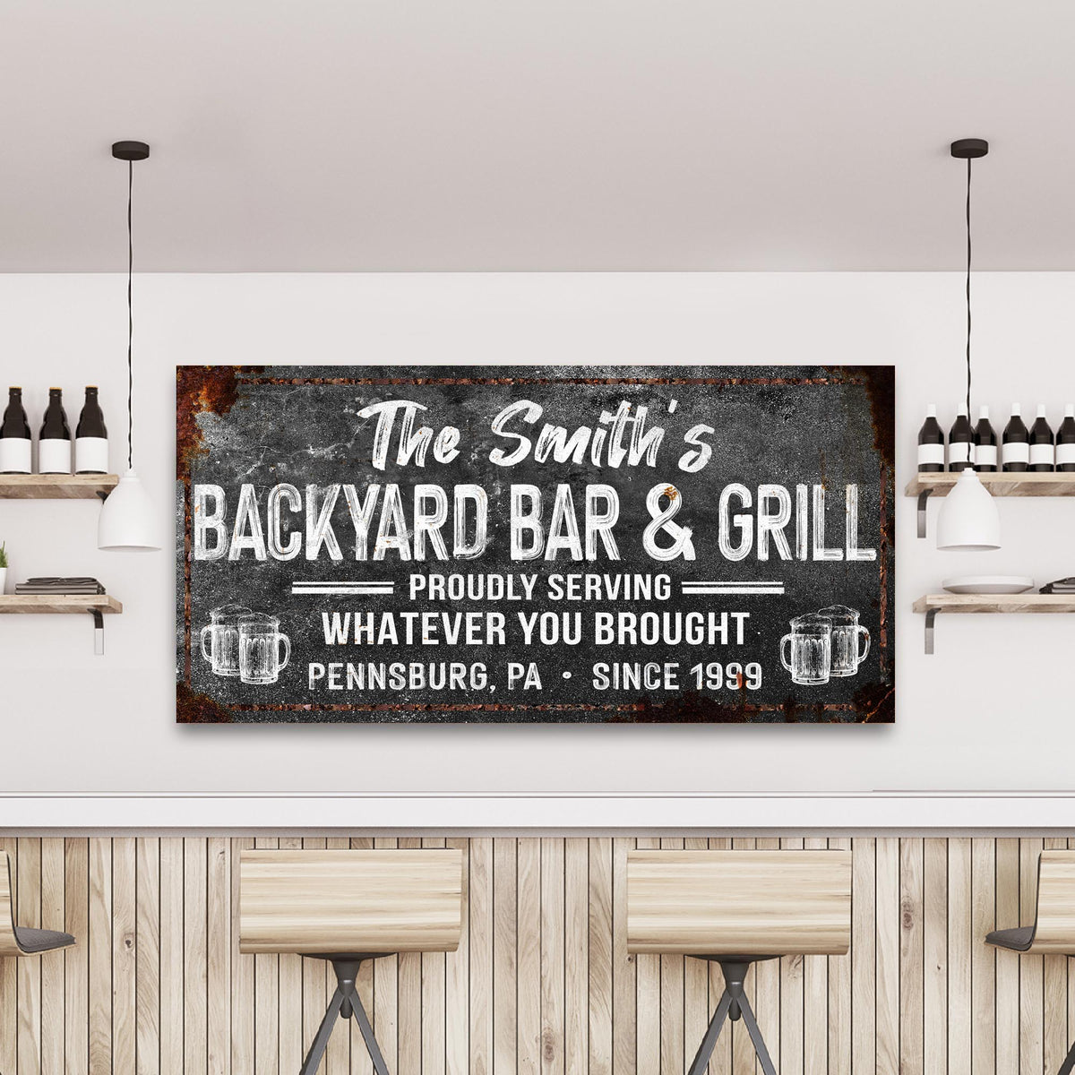 Backyard Bar & Grill Sign XXIII canvas rustic chalkboard with lettering Tailored Canvases on Tampa Home & Garden Store