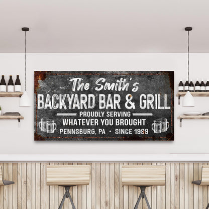 Backyard Bar & Grill Sign XXIII canvas rustic chalkboard with lettering Tailored Canvases on Tampa Home & Garden Store