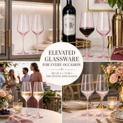 Monet Pink Stemmed Wine Glasses Set of Two