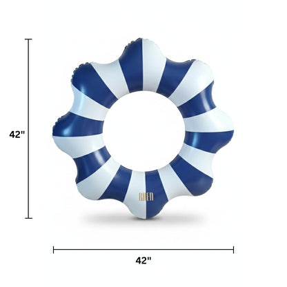 Modern blue and white scalloped pool float ring