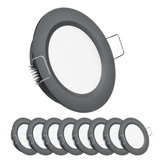 CBA10 - Paquete de 8 luces LED empotradas redondas de aluminio fundido de 2,5 W para gabinetes, iluminación descendente regulable y de bajo consumo 