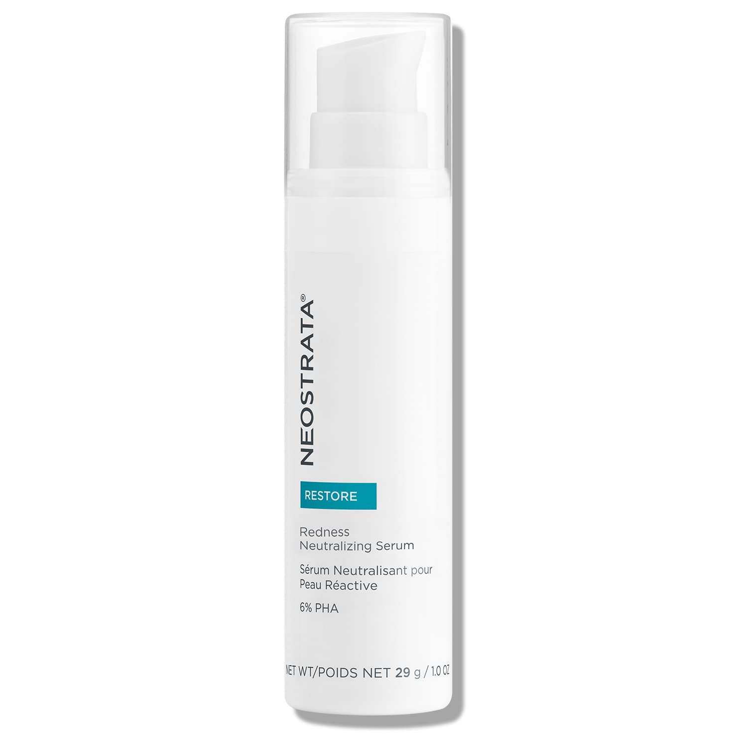 Neostrata Restore Anti-Redness Serum pump bottle white sleek packaging teal Restore label on Tampa Home & Garden Store