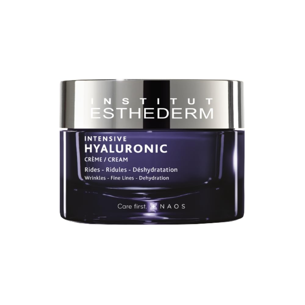 Esthederm Intensive Hyaluronic Cream face cream in a purple glass jar with a silver lid on Tampa Home & Garden Store