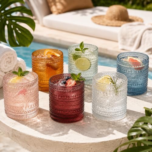Vintage Beaded Hobnail Tumbler Glasses Set of Six