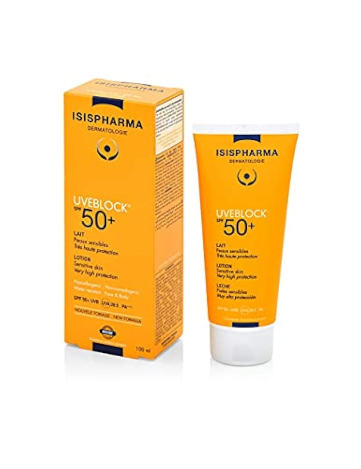Isispharma Uveblock SPF 50+ hydra lotion sunscreen orange 2-pc set box & tube, sunscreen on Tampa Home & Garden Store