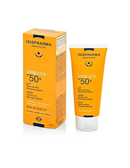 Isispharma Uveblock SPF 50+ hydra lotion sunscreen orange 2-pc set box & tube, sunscreen on Tampa Home & Garden Store