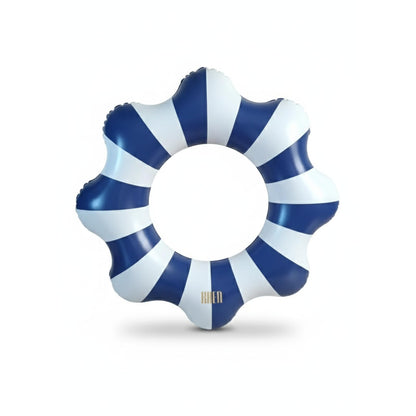 Modern blue and white scalloped pool float ring