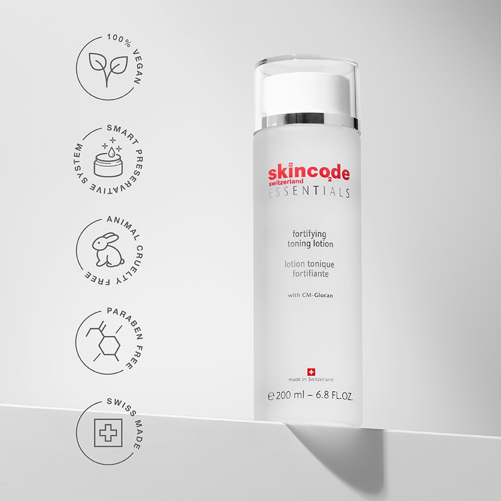 Skincode Essentials toning lotion makeup remover bottle in white with silver cap 200 ml on Tampa Home & Garden Store