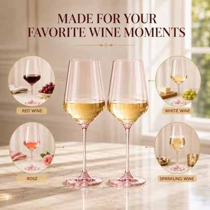 Monet Pink Stemmed Wine Glasses Set of Two