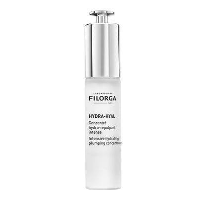 Face serum Filorga Hydra-Hyal bottle with silver cap and white label showing Filorga logo on Tampa Home & Garden Store