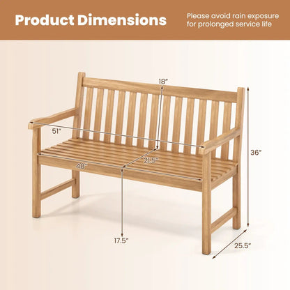 62 Inch Teak Outdoor Porch Bench 3 Seater