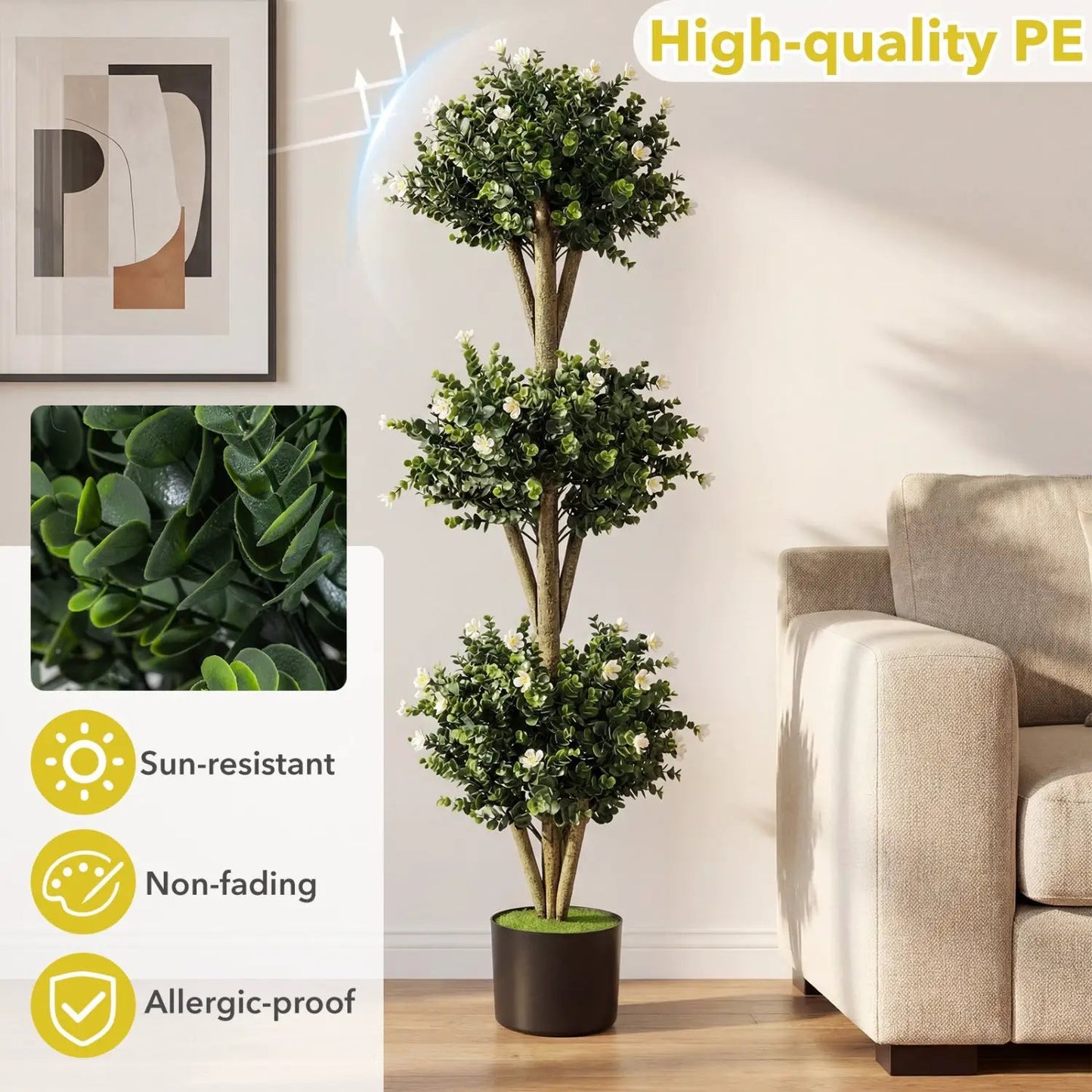 51 Inch Artificial Triple Ball Boxwood Topiary