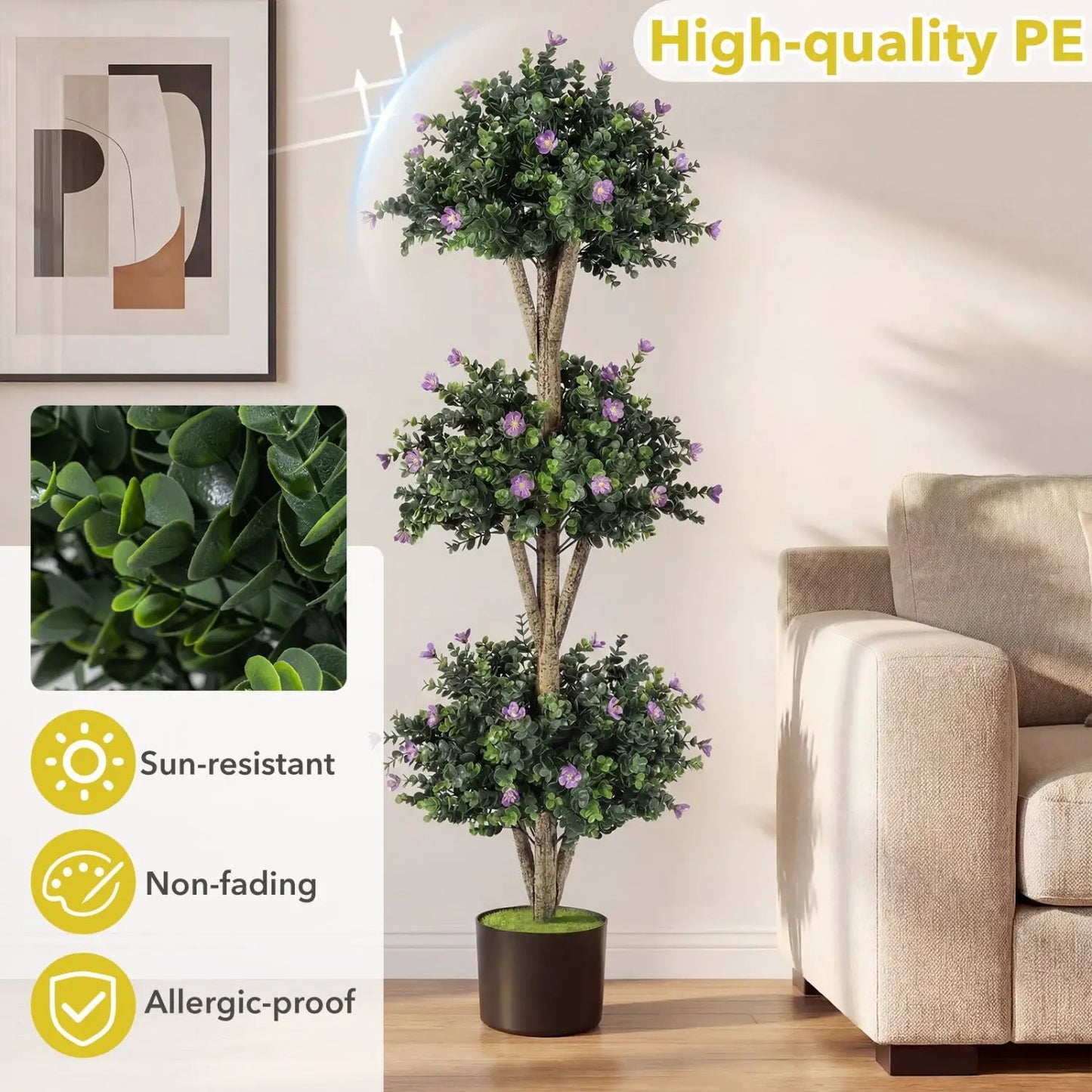 51 Inch Artificial Triple Ball Boxwood Topiary