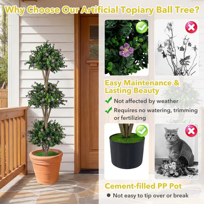 51 Inch Artificial Triple Ball Boxwood Topiary