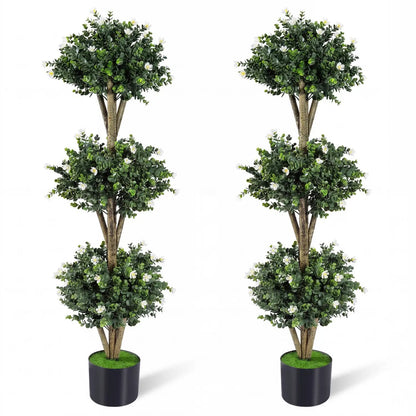 51 Artificial Triple Ball Boxwood Topiary Set 2