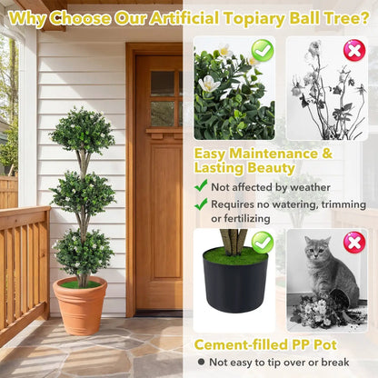 51 Artificial Triple Ball Boxwood Topiary Set 2