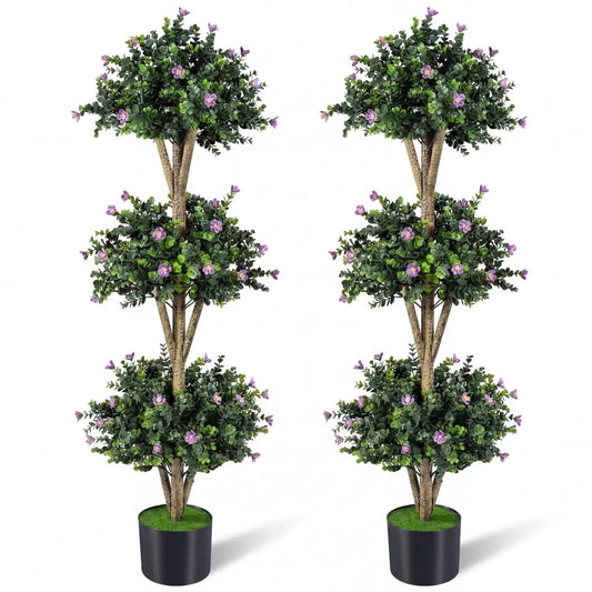DirectDeals 51in triple-ball boxwood topiary trees with 59 blossoms, set of 2 in black pots on Tampa Home & Garden Store