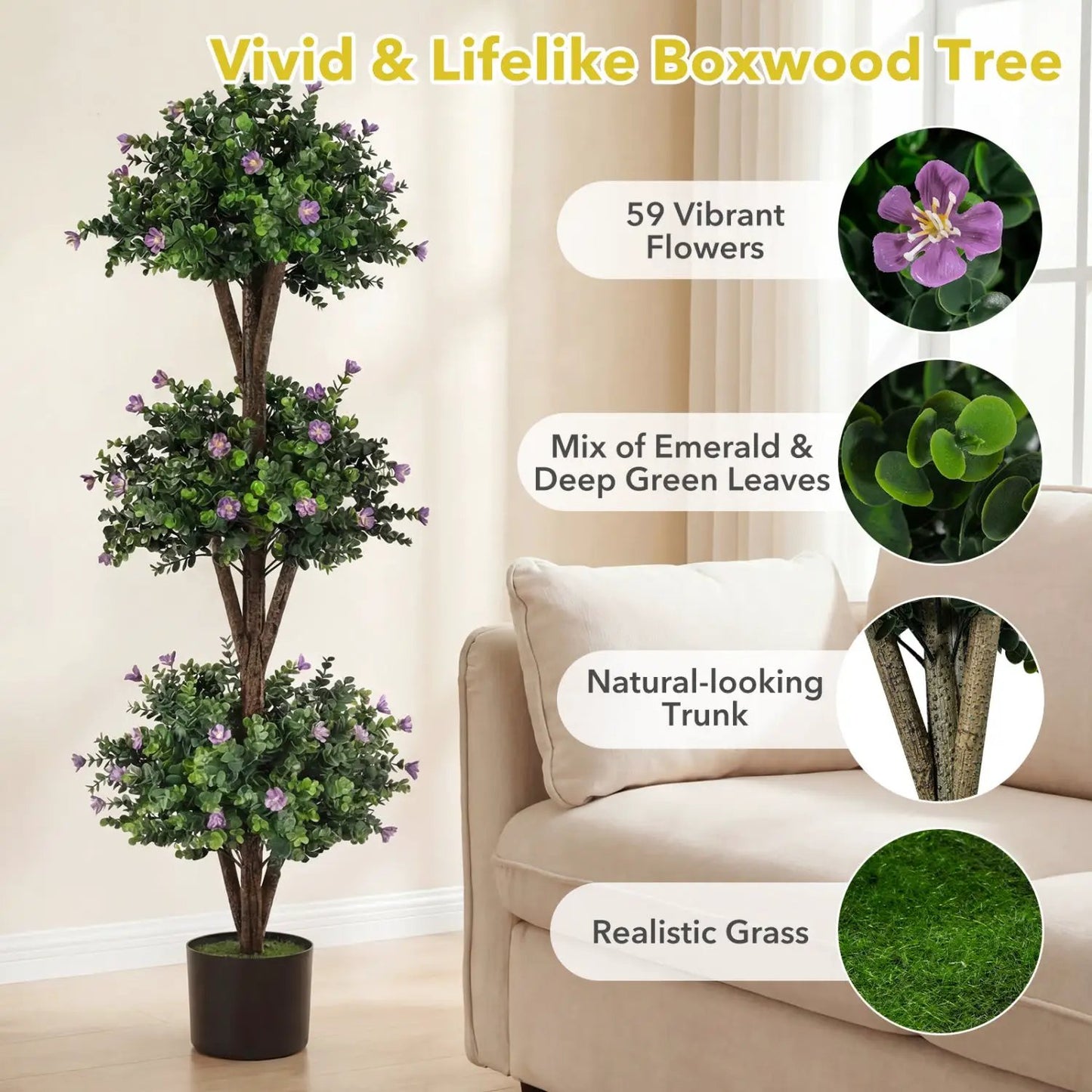 51 Artificial Triple Ball Boxwood Topiary Set 2