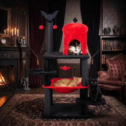 Gothic Cat Tree with Spider Toy and Hammock