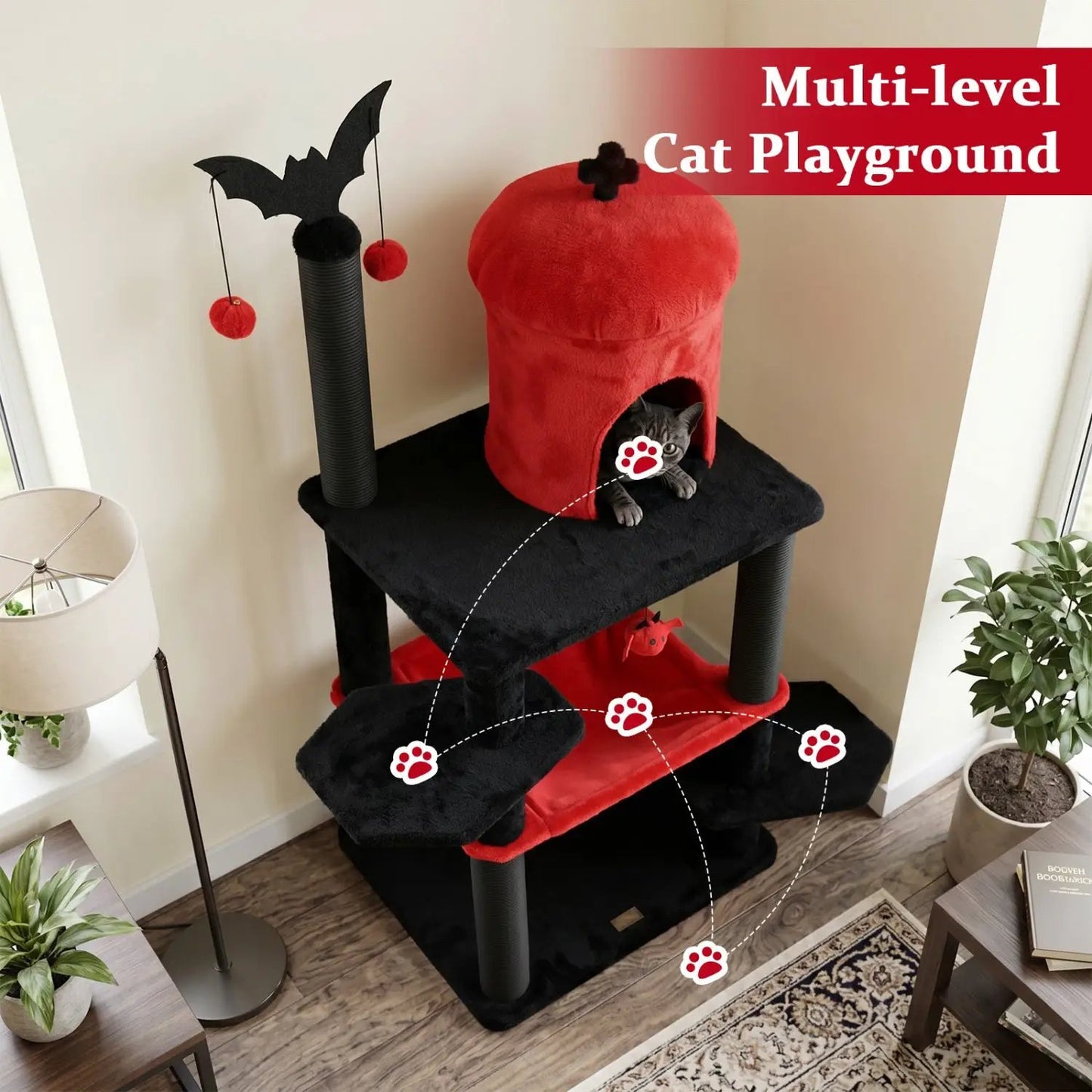 Gothic Cat Tree with Spider Toy and Hammock