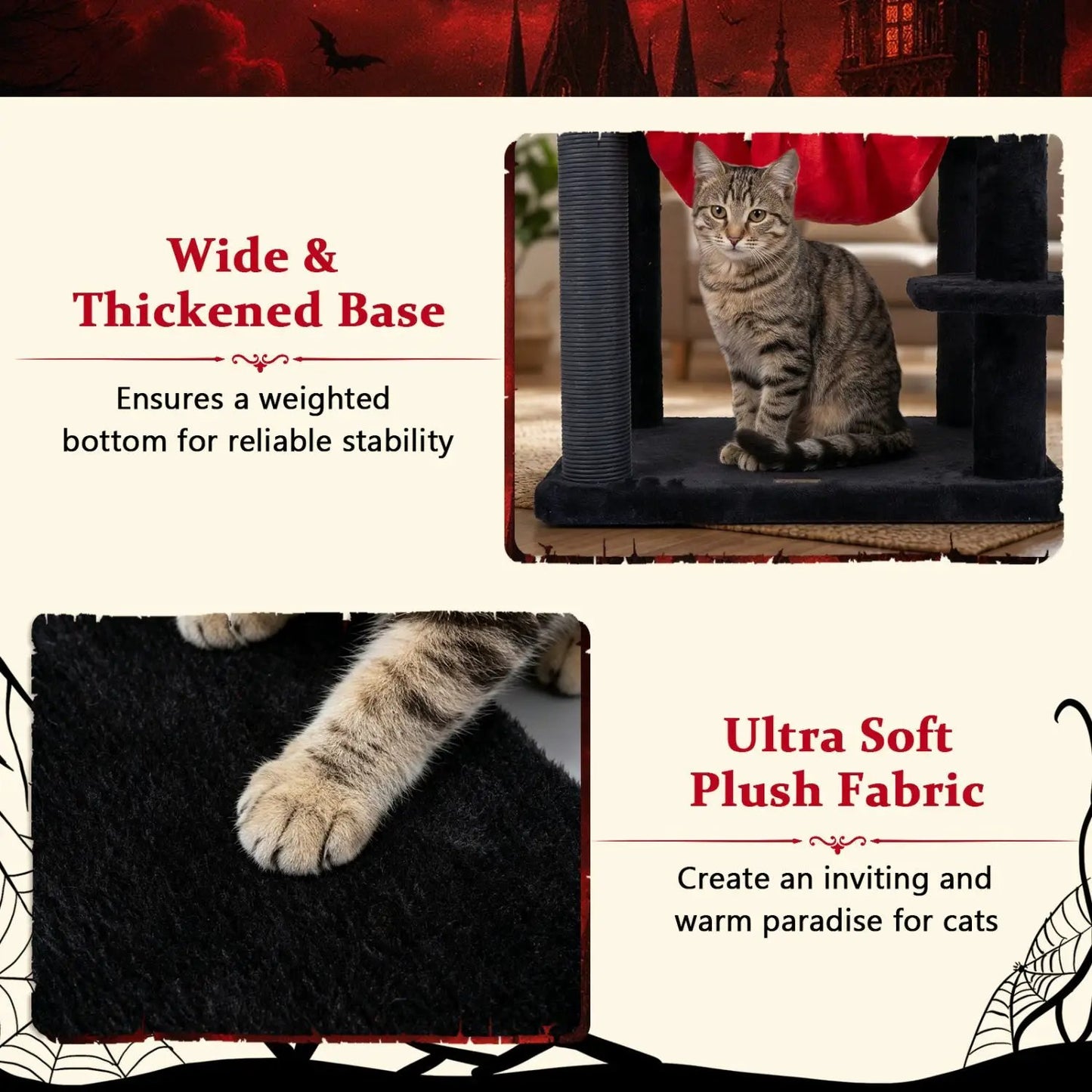 Gothic Cat Tree with Spider Toy and Hammock