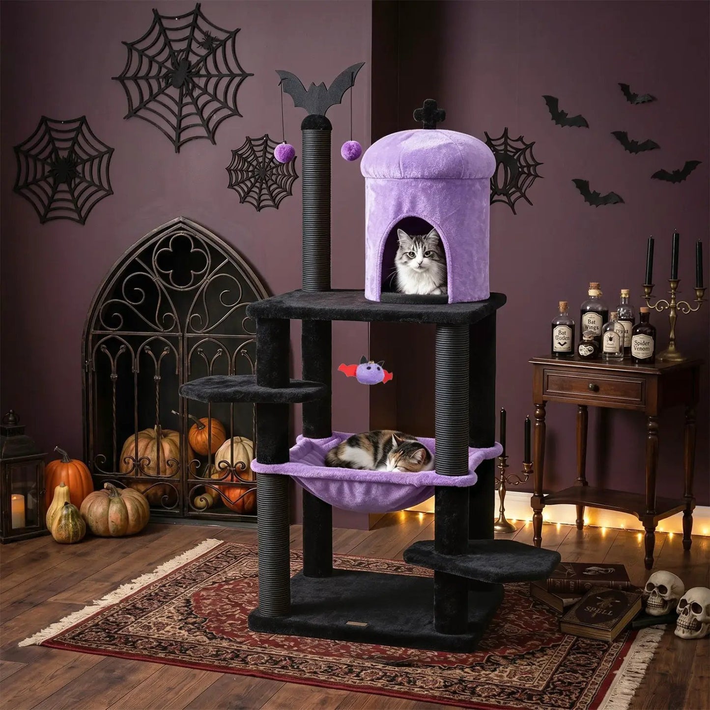 Gothic Cat Tree with Spider Toy and Hammock